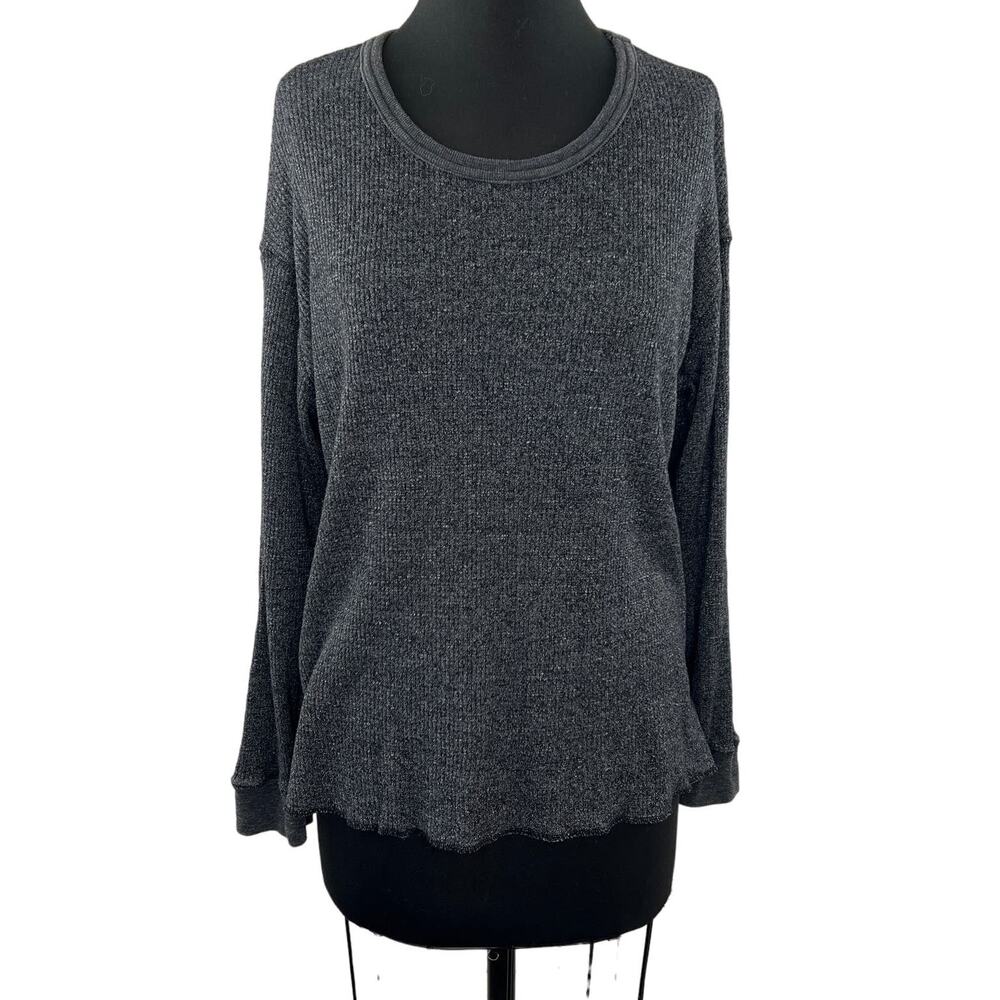 MONROW Marled Gray Crew Neckline Long Sleeve Drop Shoulder Pullover Sweater Sz M